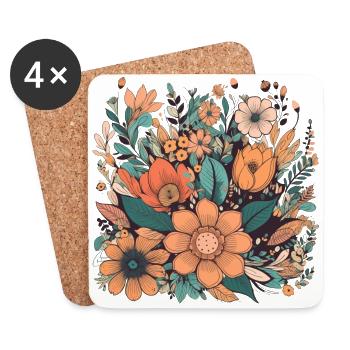 Wunderschönes Boho Blumen Herbarium Bouquet - Untersetzer (4er-Set) - Weiß - Vorne