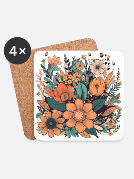 Wunderschönes Boho Blumen Herbarium Bouquet - Untersetzer (4er-Set) - Weiß