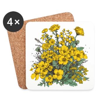 Wunderschönes Boho Blumen Herbarium Bouquet gelb - Untersetzer (4er-Set) - Weiß - Vorne