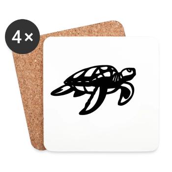Schildkröte Schwarz - Untersetzer (4er-Set) - Weiß - Vorne