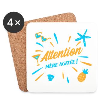ATTENTION, MÈRE AGITÉE ! (maman, plage) - Dessous de verre (lot de 4) - blanc - Devant