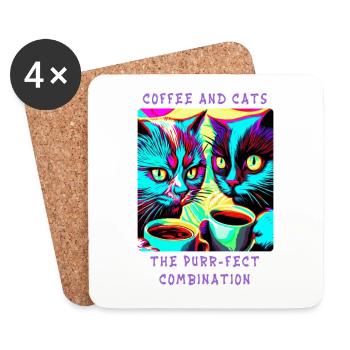 Kaffee & Katzen - Die schnurrende Kombination - Untersetzer (4er-Set) - Weiß - Vorne