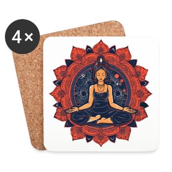 Rot/blaues Buddha Yoga Motiv mit Ornamenten - Untersetzer (4er-Set) - Weiß - Vorne
