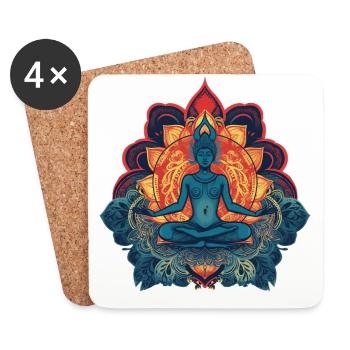 Motif coloré de Buddha Yoga avec ornements - Dessous de verre (lot de 4) - blanc - Devant