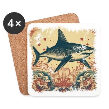 Cool retro shark with 50s patterns - Coasters (set of 4) - white - Front