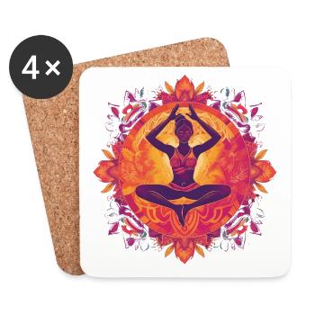 Purple/Pink/Yellow Buddha Yoga Motif with Ornaments - Coasters (set of 4) - white - Front