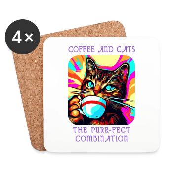 Crazy Catfeine: Kaffee und Katzen in Harmonie! - Untersetzer (4er-Set) - Weiß - Vorne