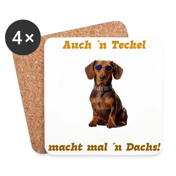 Teckel auf Reisen mit Sonnenbrille und Spruch - Untersetzer (4er-Set) - Weiß - Vorne