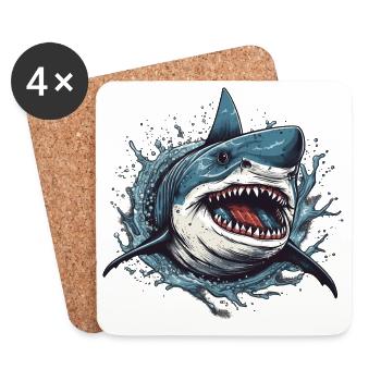 Cool retro shark just jumping out of the water - Coasters (set of 4) - white - Front
