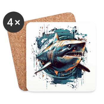 Cool retro futuristic shark as a work of art - Coasters (set of 4) - white - Front