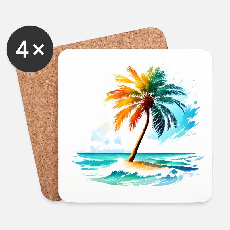 Tropische Insel mit Palme - Untersetzer (4er-Set) - Weiß