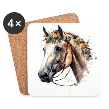 Cheval blanc aux fleurs délicates - look bohème - Dessous de verre (lot de 4) - blanc - Devant