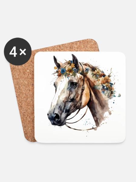 Weißes Pferd mit zarten Blumen - Boho Look - Untersetzer (4er-Set) - Weiß