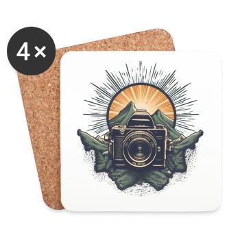 Logo de caméra rétro cool - Dessous de verre (lot de 4) - blanc - Devant