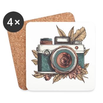 Cool Vintage Retro Camera Boho Style - Coasters (set of 4) - white - Front