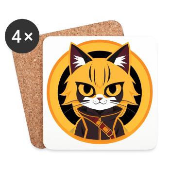 Dessin de chat d’anime orange et jaune - Dessous de verre (lot de 4) - blanc - Devant