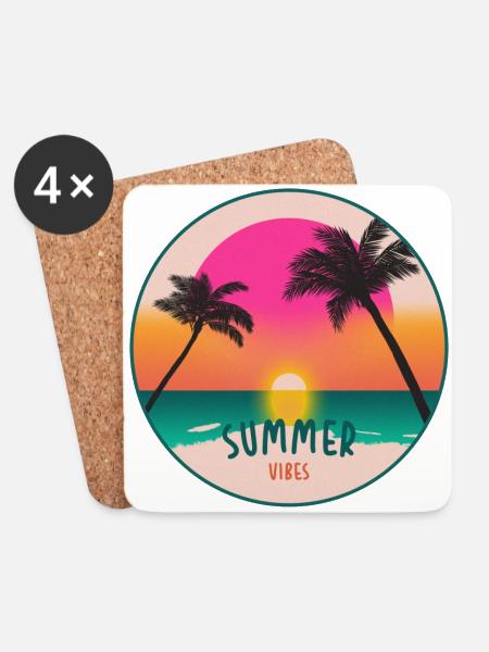SUMMER VIBES - Retro-Grafik mit Sommerstimmung - Untersetzer (4er-Set) - Weiß