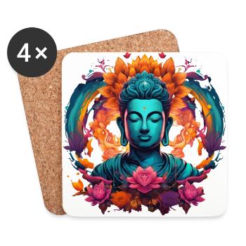 Jeune Bouddha Gautama Siddhartha illumination bleue - Dessous de verre (lot de 4) - blanc - Devant