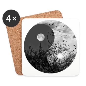 Yin et Yang de la Lune et du Soleil en noir et blanc - Dessous de verre (lot de 4) - blanc - Devant