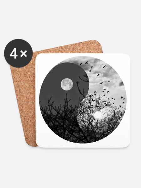 Yin und Yang von Mond und Sonne in Schwarzweiß - Untersetzer (4er-Set) - Weiß