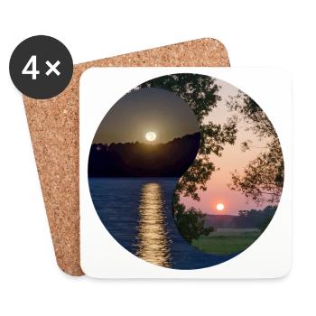 Yin et Yang de la lune et du lever du soleil - Dessous de verre (lot de 4) - blanc - Devant