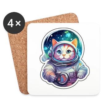 Cat Space Astronaut Galaxy - Coasters (set of 4) - white - Front