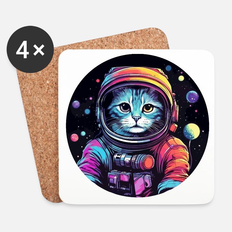 Katze Space Astronaut - Untersetzer (4er-Set) - Weiß