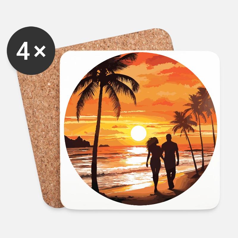 Strand Romantisches Paar - Untersetzer (4er-Set) - Weiß