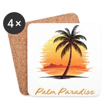 « Palm Paradise » cocotier au coucher du soleil - Dessous de verre (lot de 4) - blanc - Devant