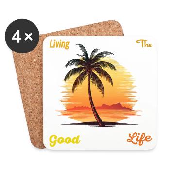Living the Good Life - Palme mit Sonnenuntergang - Untersetzer (4er-Set) - Weiß - Vorne