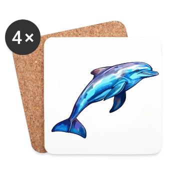 Dauphin - couleurs vives - marine vive - Dessous de verre (lot de 4) - blanc - Devant