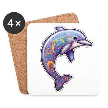 Kawaii Dolphin - Farbenfrohe Unterwasserreise - Untersetzer (4er-Set) - Weiß - Vorne