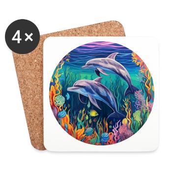 Dolphin - vivid colors - prismatic depths - Coasters (set of 4) - white - Front