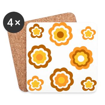 70s Flower Pattern Retro - Coasters (set of 4) - white - Front
