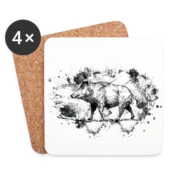 Wild boar hunter Wild boar hunters - Coasters (set of 4) - white - Front
