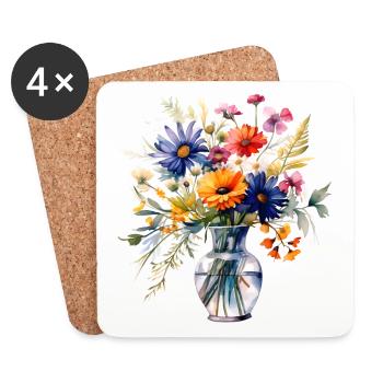 Blumen in einer Vase, bunter Blumenstrauß - Untersetzer (4er-Set) - Weiß - Vorne