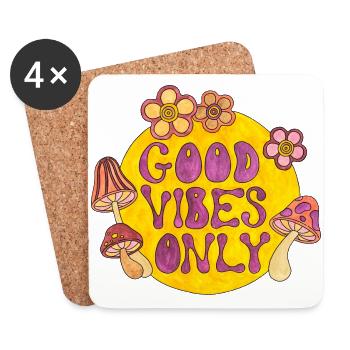 Good Vibes Only 70s Funky Groovy Flower Power 60E - Coasters (set of 4) - white - Front