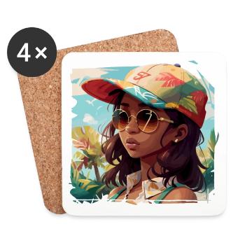 Fille tropicale avec chapeau coloré - Dessous de verre (lot de 4) - blanc - Devant