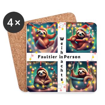 Weihnachts - Faultier, Ugly-Christmas - Untersetzer (4er-Set) - Weiß - Vorne