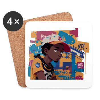Black Kid devant Graffiti Background - Dessous de verre (lot de 4) - blanc - Devant