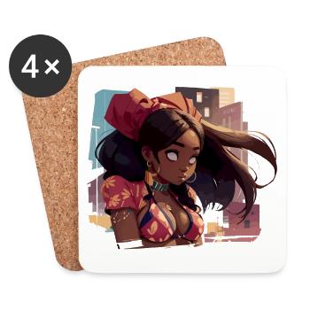 Black Girl with Urban Background - Coasters (set of 4) - white - Front