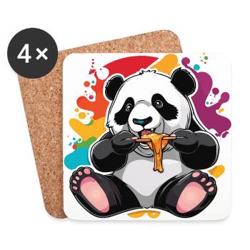 Happy Panda Eating with Paint Splatter Sticker Des - Coasters (set of 4) - white - Front