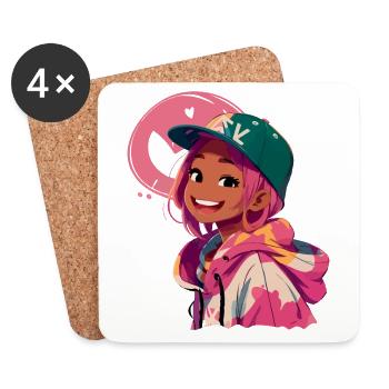 Fille noire en sweat à capuche (rose) - Dessous de verre (lot de 4) - blanc - Devant