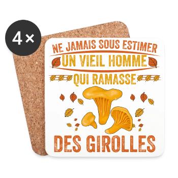 un vieil homme qui ramasse les girolles Cadeau - Dessous de verre (lot de 4) - blanc - Devant