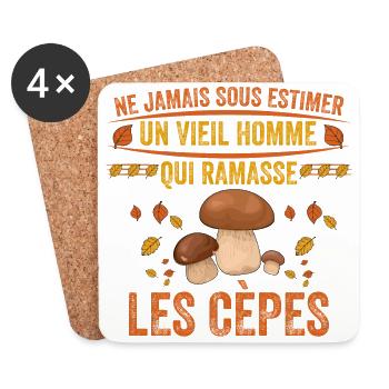 un vieil homme qui ramasse les cèpes Cadeau cèpes - Dessous de verre (lot de 4) - blanc - Devant