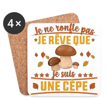 Je ne ronfle Pas je rêve que je suis une cèpe - Dessous de verre (lot de 4) - blanc - Devant