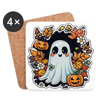 little halloween ghost in autumn with pumpkins - Coasters (set of 4) - white - Front