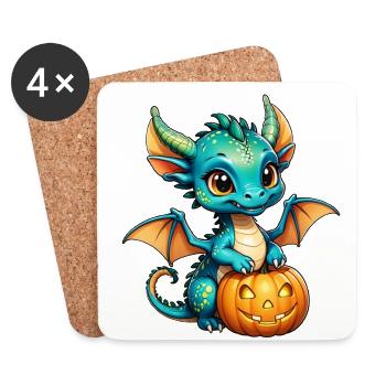 Halloween - mignon garçon dragon avec citrouille - Dessous de verre (lot de 4) - blanc - Devant