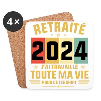 Retraité 2024 / tee shirt Retraité 2024 cadeau - Dessous de verre (lot de 4) - blanc - Devant
