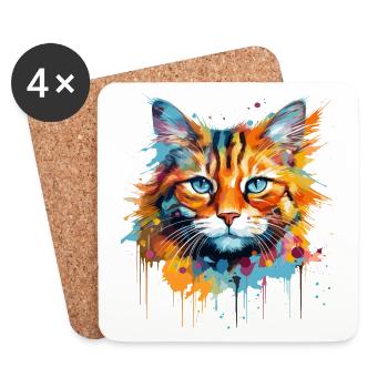 chat roux, chat poil long - Dessous de verre (lot de 4) - blanc - Devant